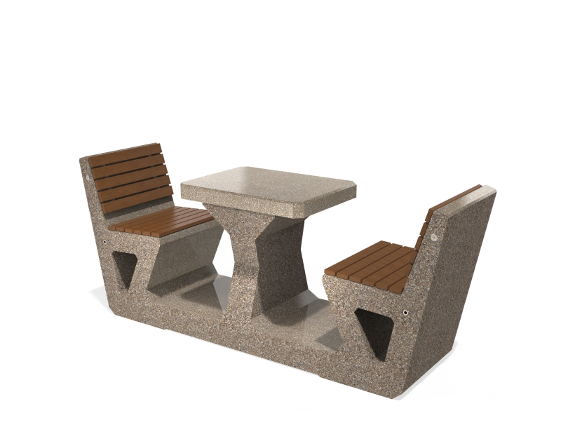 BUSINESS TABLE 284-E seat, table top polished, sides exposed aggregate