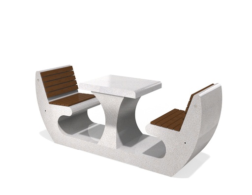 BUSINESS TABLE 285-E seat, table top polished, sides exposed aggregate